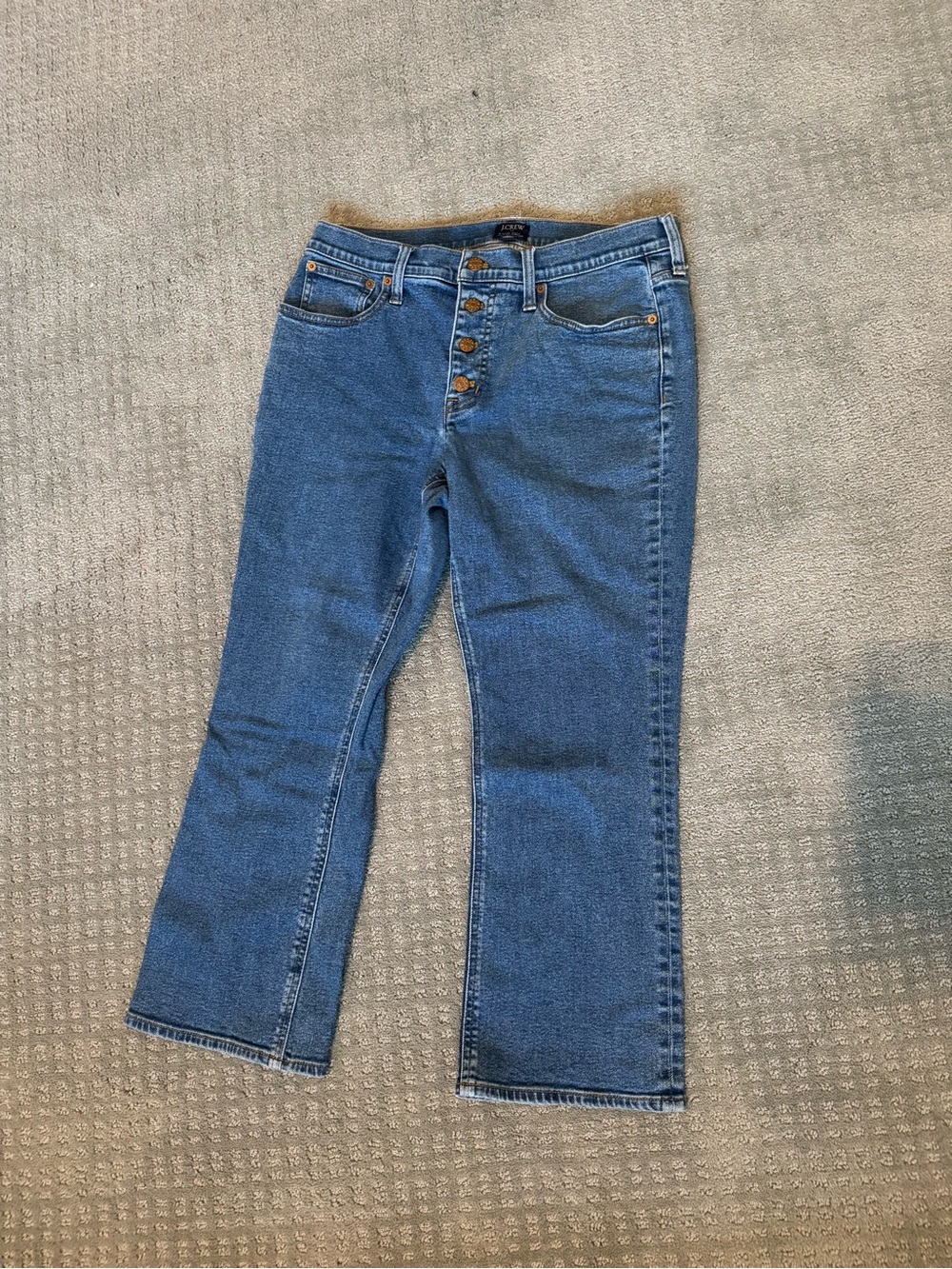 J. Crew Mid-Blue Button-Fly Mid-Rise Flare Crop Jeans